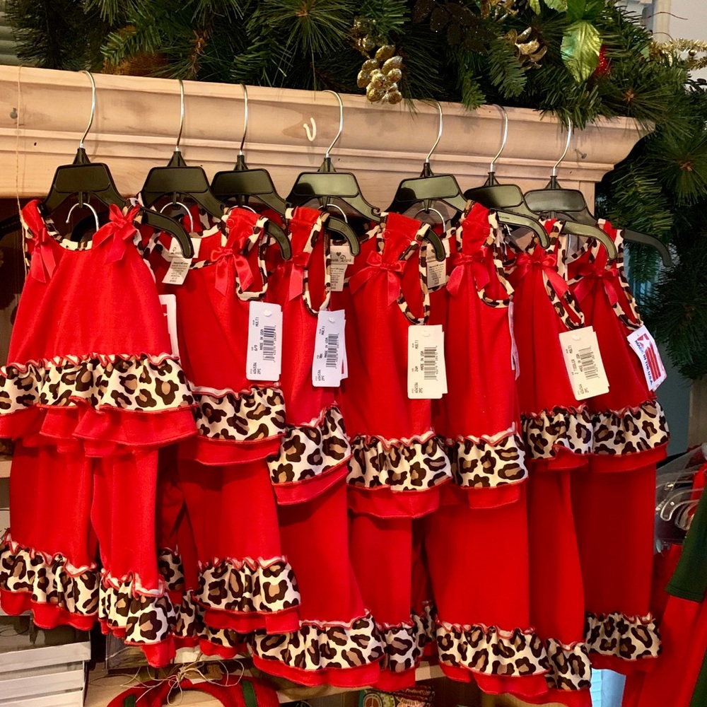Red pajama set with ruffle details